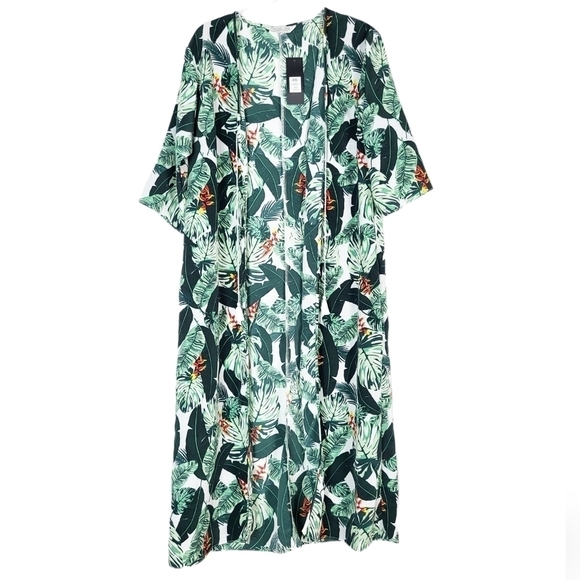 RACHEL ZOE Palm Leaf Print Duster Kimono Swim Robe Cover-Up NWT - Picture 1 of 7